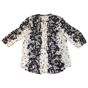Chic Monochrome Floral Liz Claiborne Cotton Blouse XL